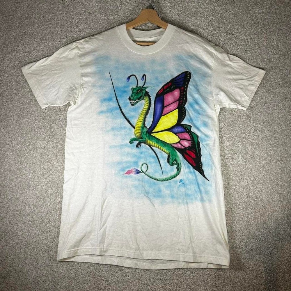Vintage 80s Dragon butterfly air brush single stitch t-shirt Size L